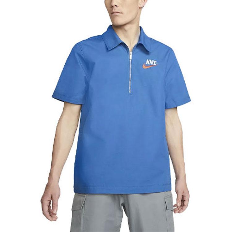Nike Half-Zip Solid Short Sleeve Polo Shirt Men Tops Blue DM5284-407