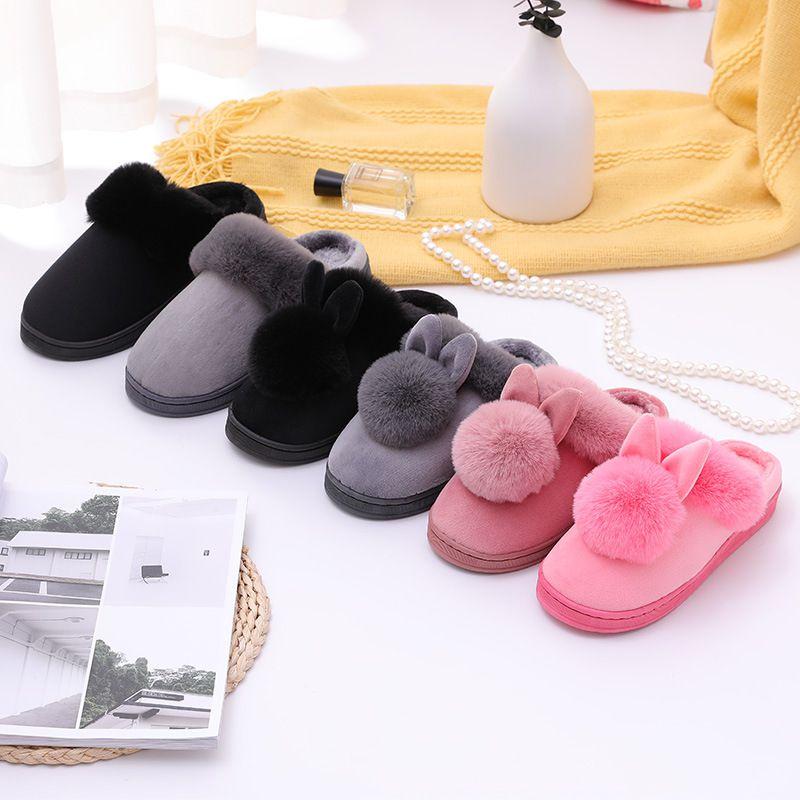 Women Rabbit Plush Slippers With Soft Antiskid Sole For Winter Indoor Comfort