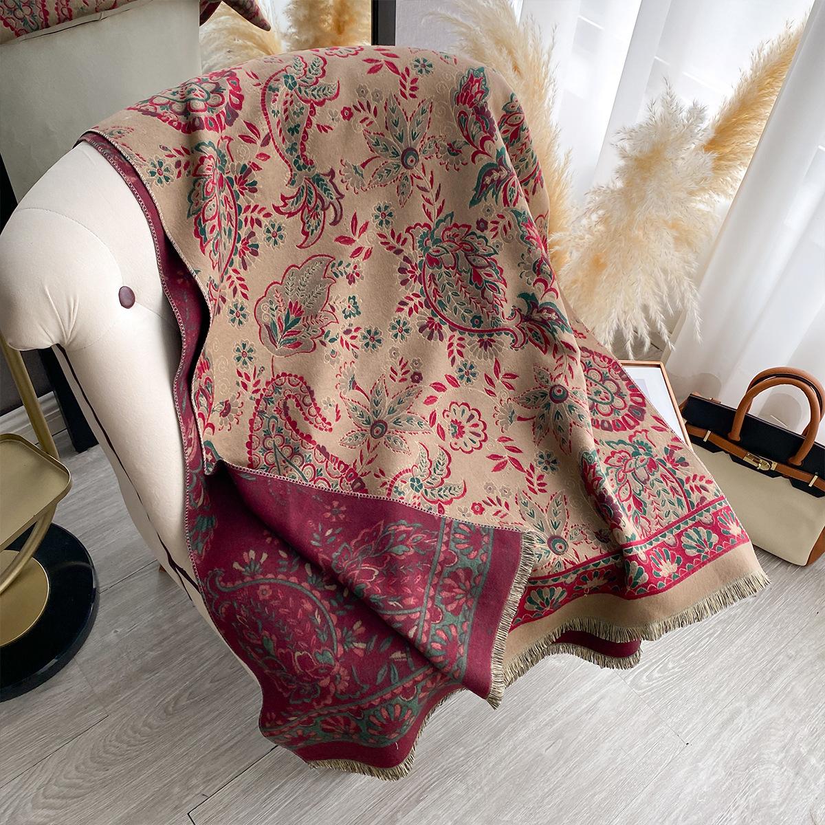 

Шарф из имитации кашемира, женский с цветами, утолщенный для осени и зимы, холодостойкий и теплый, большой шарф-шаль. 185x65cm верблюд