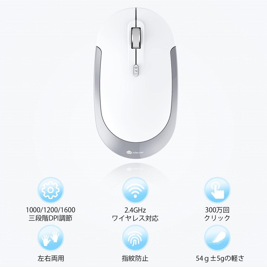 iClever Wireless High Compatible with Mac and GMN41S Mouse, Slim, Quiet, 2.4G, Lightweight, 3-Level DPI, Energy-Saving, Precision, Compact,