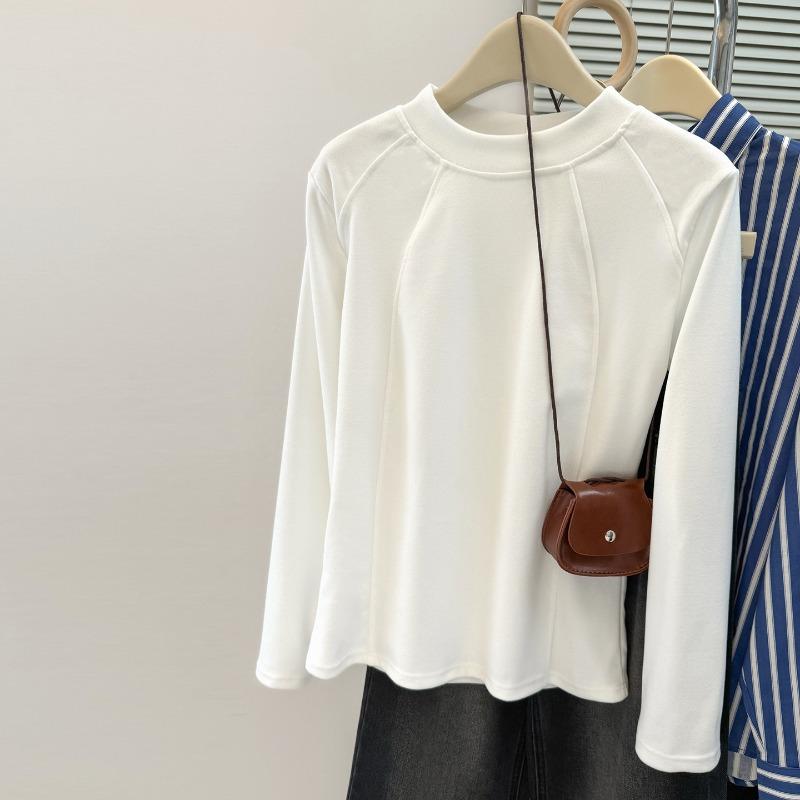 Real shot solid color velvet warm inner bottoming shirt women's autumn and winter loose German velvet long-sleeved T-shirt top