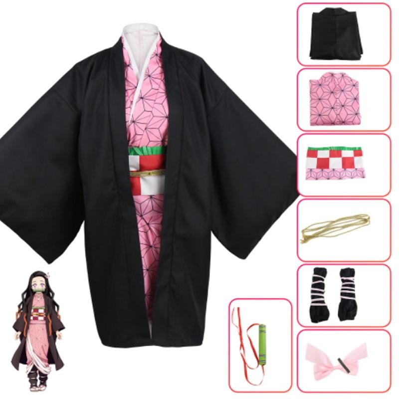 Slayer Demon Kimetsu No Yaiba Kamado Nezuko Kids Cosplay Costume Robes Kimono