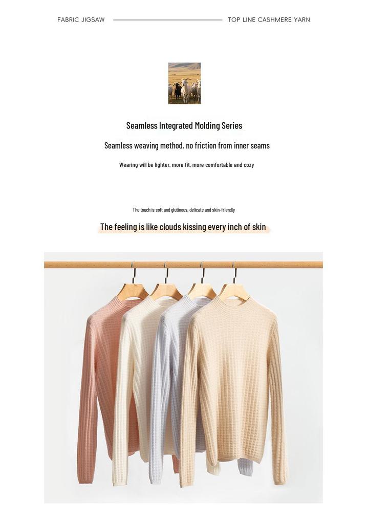 Women's Slimming Cashmere Plaid Pullover – Half-High Neck Knit Sweater