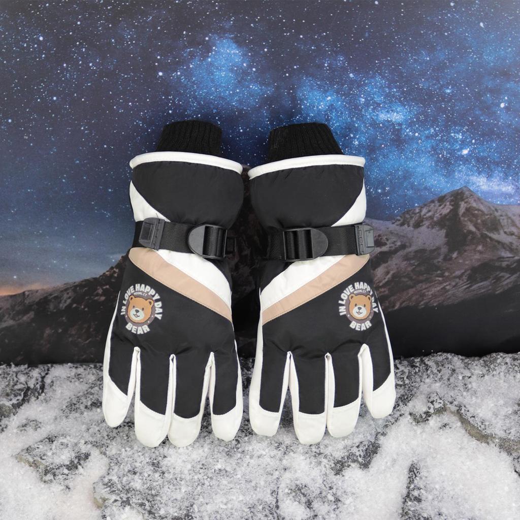 Kids' Cartoon Ski Gloves: Non-Slip, Fleece-Lined, Waterproof, Windproof, Coldproof for Winter Cycling and Snow Play.