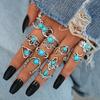 11pcs Vintage Turquoise Flower Ring Set for Women Bohemian Geometric Knuckle Finger Rings Vacation Party Daily Wear Jewelry Gift