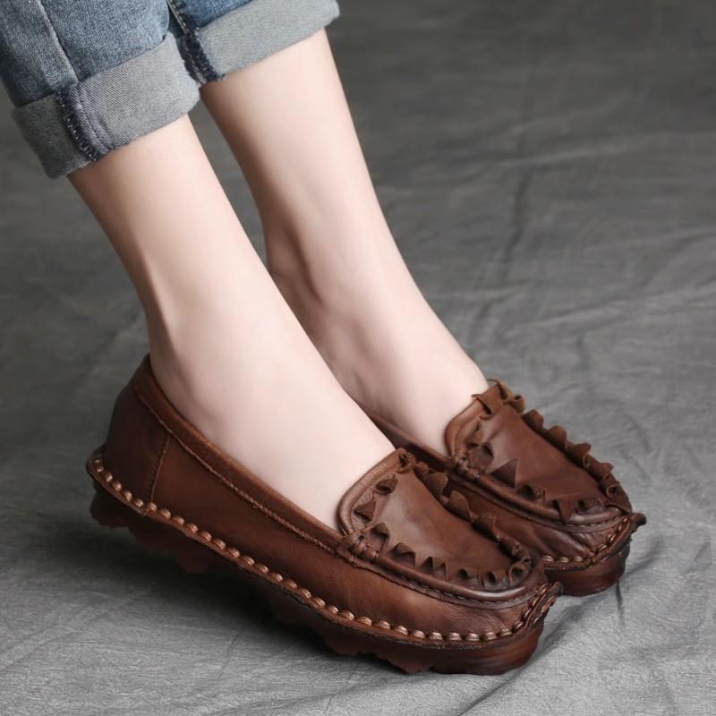 Fashion GKTINOO 2.5cm Native Flats Shoes Women Natural Cow Genuine Leather Sneakers Big Size Soft Soled Loafers Ethnic Moccasins Comfy