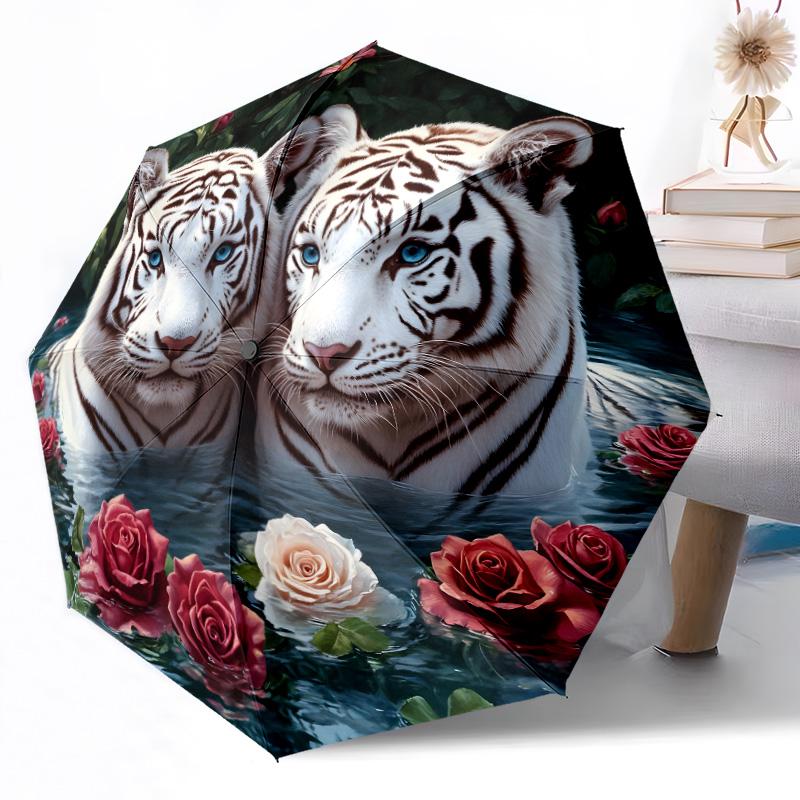 

Flaming Tiger Emblem Outdoor Automatic Umbrella Retractable Design with 8-Rib Durability Lightweight Perfect Gift for Friends Family