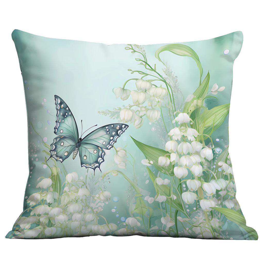 Ny Vår Fjäril Liljekonvalj Liten Fräsch Tryckt Örngott Kort Plysch Örngott Vardagsrum Soffa Kuddöverdrag