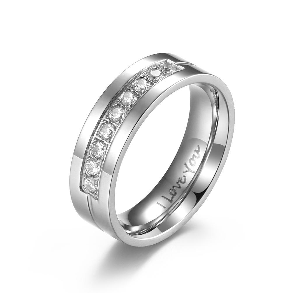 

Кольцо для пар из титановой стали с бриллиантами и гравировкой символов на внутренней стороне. Обручальное кольцо. 6#