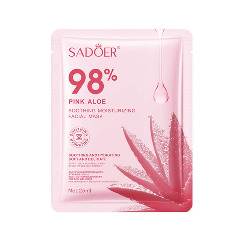 98% Pink Aloe Facial Mask Hydrating Sheet Mask Soothing Moisturizing Face Mask Softening Nourishing Skin Care 10pcs Pink aloe vera 25ml (for foreign trade sales only)