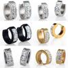 Unisex Punk Rhinestones Inlaid Titanium Steel Ear Studs Hoop Huggie Earrings