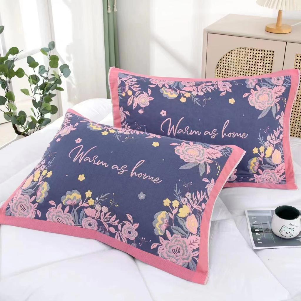 Gauze Multi-layer Pillow Towel Colored Woven Jacquard Cotton Student Children Couple Home Soft and Comfortable Large Pillow Towel