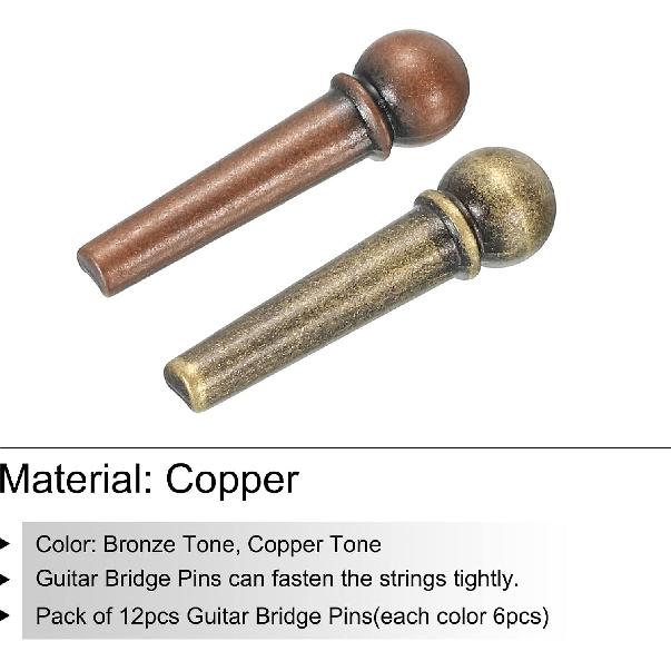 MECCANIXITY Acoustic Guitar Bridge Pins Pegs, Guitar String Pins Replacement for Acoustic Guitar Bronze Copper Tone Pack of 6