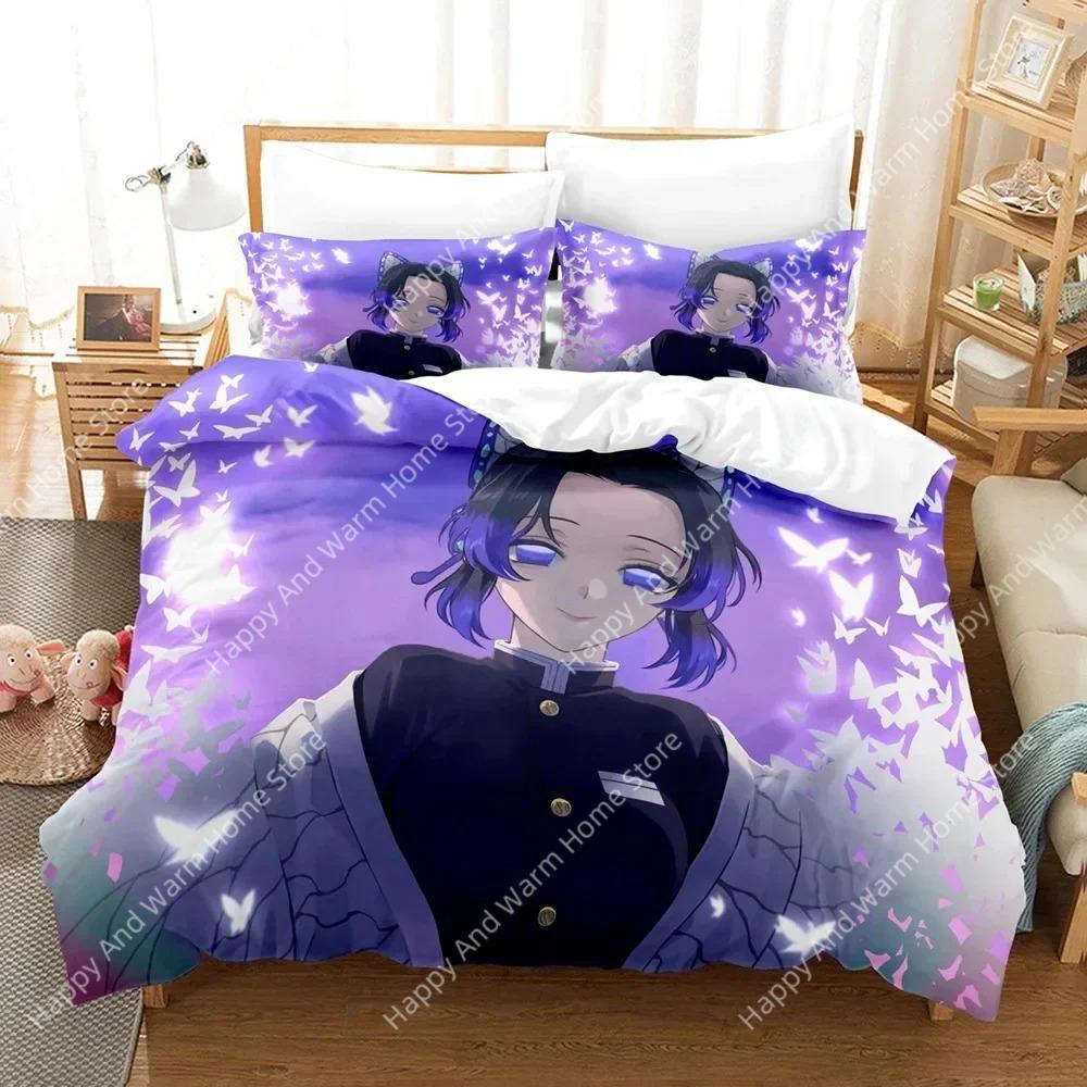 3D-Druck Kochou Shinobu Bettwäsche Anime Demon Slayer Bedrucktes Bettwäsche-Set Bettbezug Kissenbezug Bettwäsche-Set Leinenlaken Bettdeckenbezug
