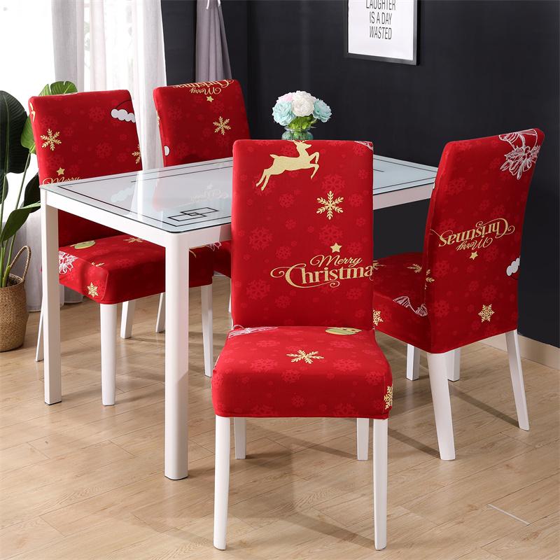1/2/4/6Pcs Christmas Elastic Chair Cover For Dining Room Santa Claus Xmas Kitchen Home Decorative Spandex Slipcovers Seat Covers