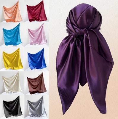 90CM Solid Color Square Scarf, Women's Scarf and Headband, Satin Fashionable Shiny Silk Scarf