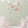 2025 New Korean Style Flower Asymmetrical Dangle Earrings For Women Shiny Rhinestone Long Tassel Cute Cat Earring Sweet Jewelry