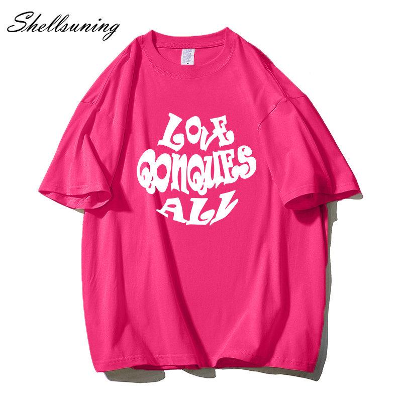 Shellsuning Oversized Letter Graphic T Shirts Men Summer Soft 100% Cotton Short Sleeve Tees Female Trendy Loose High Street Tops