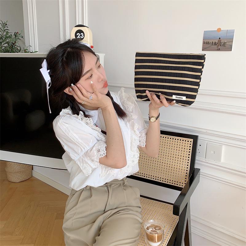 Large Capacity Knitted Stripe Cosmetic & Toiletry Travel Bag