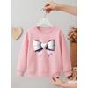 Kids Girls Crewneck Sweatshirt, 3D Pink Lace Bow With White Heart Center Print Black Soft Fleece Pullover