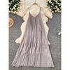 Idle Style Chiffon Pleated Long Sling Vacation Skirt