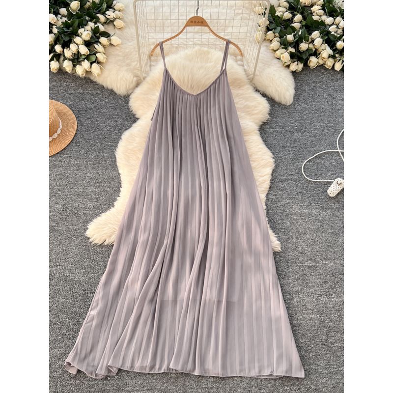 Idle Style Chiffon Pleated Long Sling Vacation Skirt