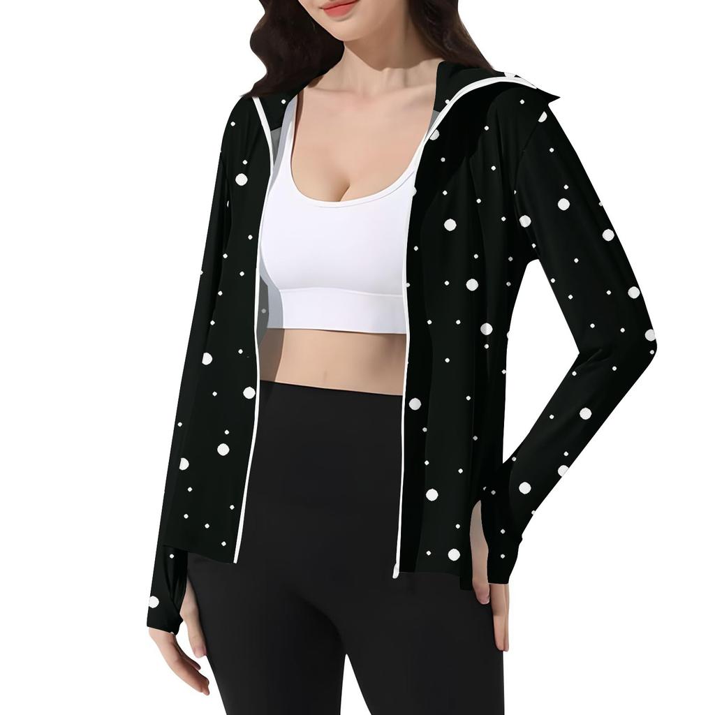 Women's Print Ice Silk Hooded Lightweight Long Sleeve Sun  Jacket Top