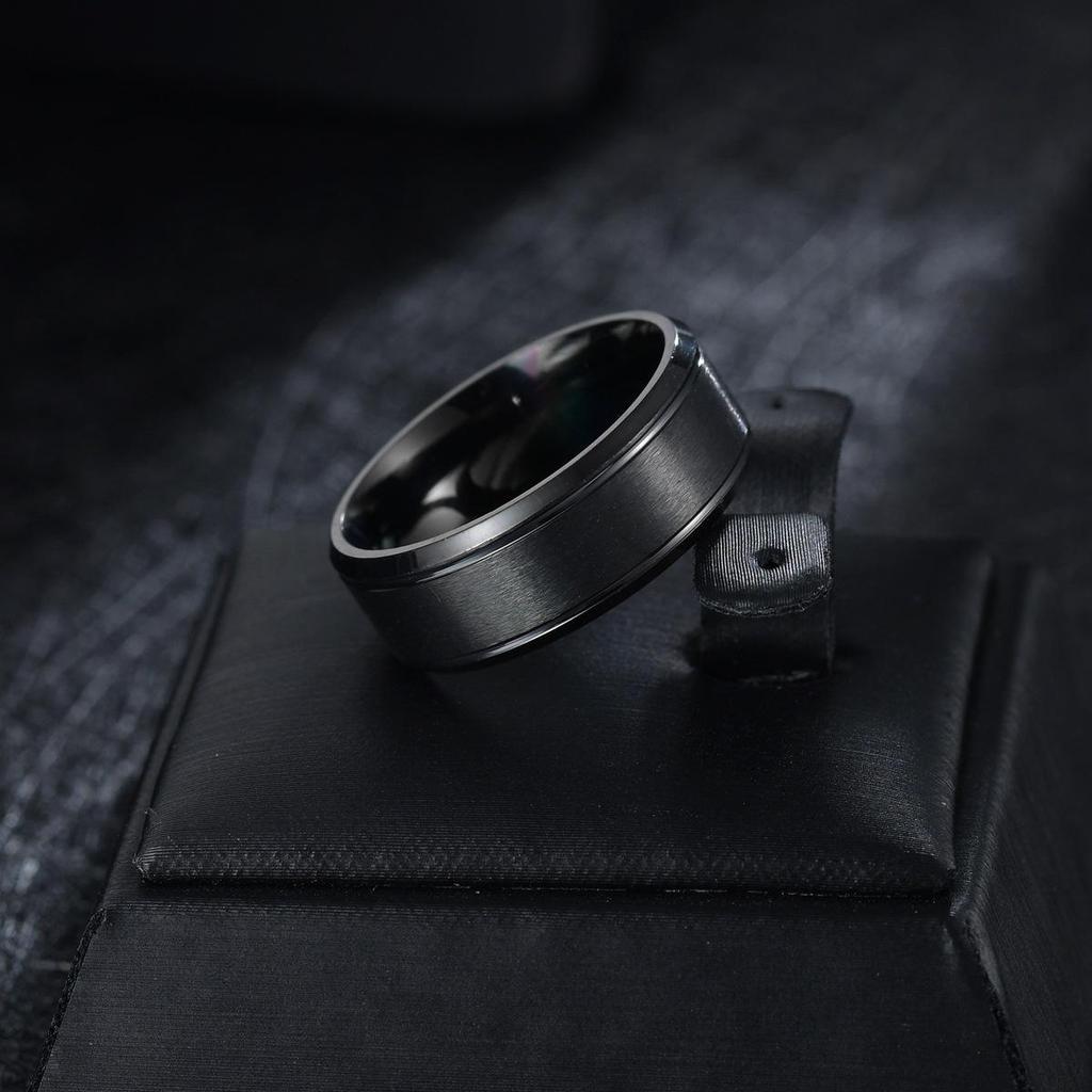Hoshiai Stainless Steel Matte Beveled Edge Men's Ring, 8mm