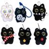 Soft Black Kitten Plush Doll Keychain Pendant Feature Scarf Bells Fish Charm Christmas Hanging Accessory For Bags Gifts