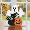Holiday Window Display Items Halloween Table Decor, Wooden Black Cat Ghost Pumpkin Decorations Indoor Cute Small Signs Gifts, Room Decor for