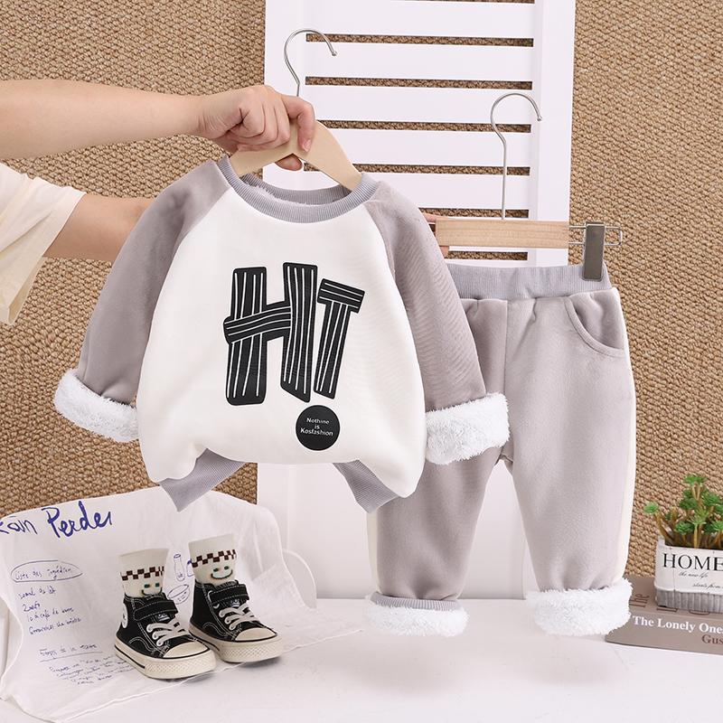 

Комплект из 2 предметов с длинным рукавом для мальчиков, Детский флисовый теплый худи-комплект на осень и зиму, Одежда для мальчиков с принтом в виде букв. XXL светло-серый