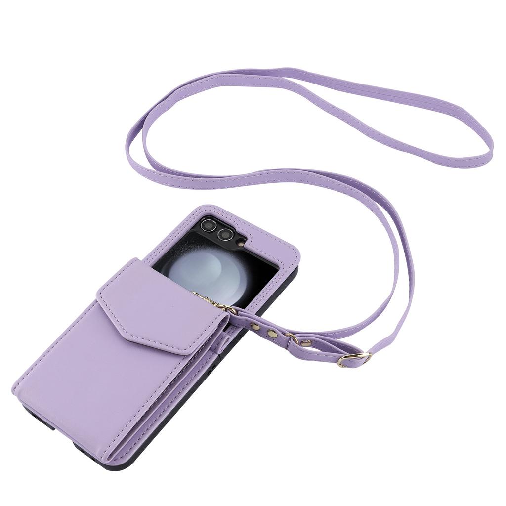 Applicable to Samsung Z Flip6 mobile phone case Z Flip5 solid color organ card bag oblique span protective case Flip4 card