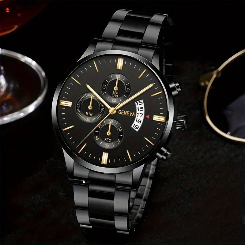 Fashion Men Gold Stainless Steel Watch Luxury Calendar Quartz Wrist Watch Mens Business Watches for Man Clock