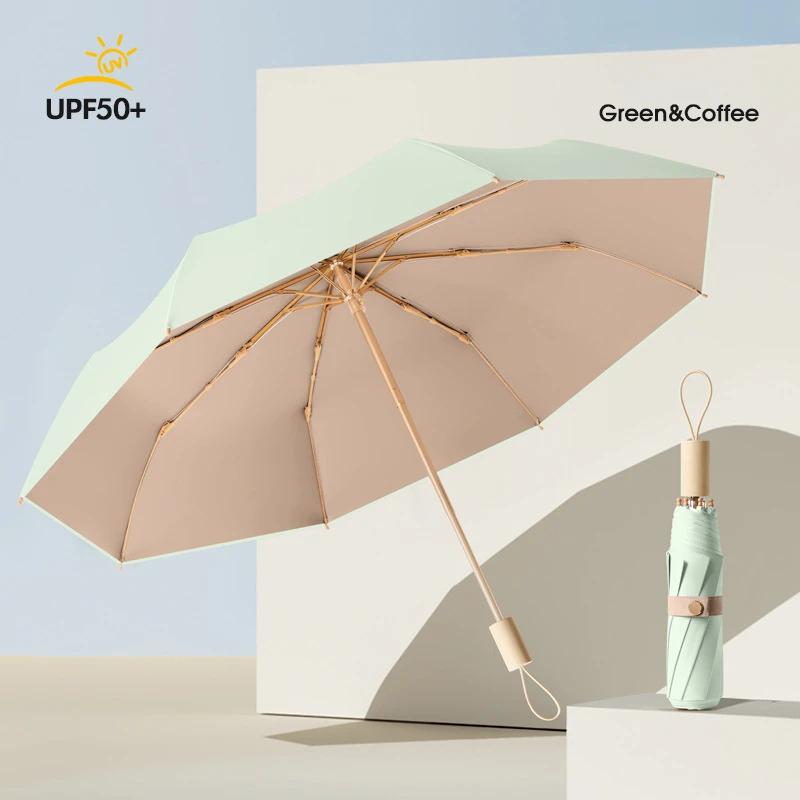 

Деревянный зонт 8 спиц Однотонный Автоматический складной Защита от дождя и солнца УФ Защита Продвинутое зонт от солнца с датчиком Аксессуар для тени зелёный