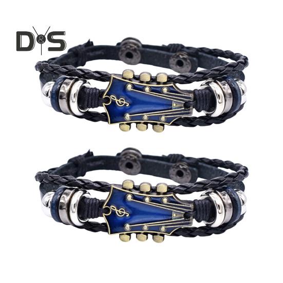 2/3 ks Náramek na punkovou kytaru Retro umělá kůže Zinková slitina Rock Music Náramek Ručně vyrobený pletený vícevrstvý zavinovací náramek pro muže