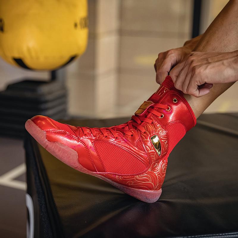 Original KAIMATE Size 36-46 Men Women Boxing Shoes High Top Pro Breathable Comfortable Wrestling Boots Sambo Training Shoes