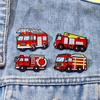 Cartoon Fire Truck Enamel Brooch Lapel Pin Red Car Safety-Themed Metal Badge Punk Jewelry Backpack Clothe Accessory Friend Gift