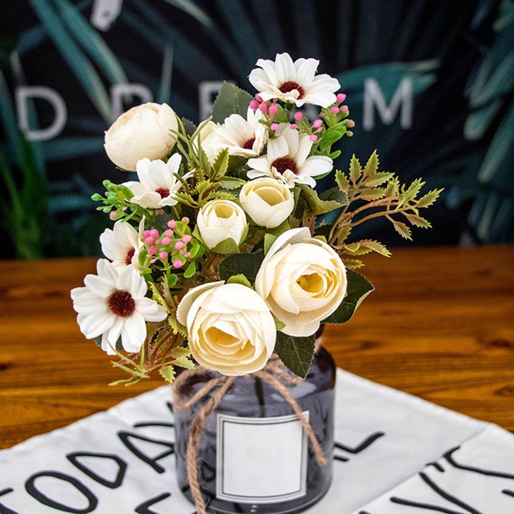 DIY Handmade Party Supply Home Decor Artificial Flower Fake Daisy Bridal Bouquet Silk Tea Rose