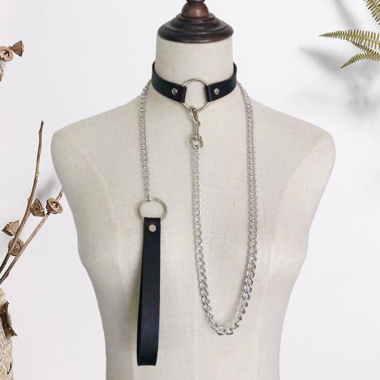 Yousheng Ženy Umělý kožený límec Vodítko Řetízek Dekor Nastavitelný erotický milenec náhrdelník Cosplay Nightclub Party Choker Individuální šperky na krk