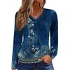 Women's Casual Fashion V-Neck Raglan Pleated Retro Printed Long Sleeve Top