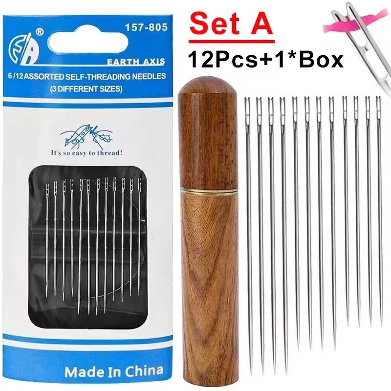 12pcs Blind Needles Elderly Easy Use Sewing Needle Household Threading Sewing DIY Side Big Hole Self Threading Bodkin Needle
