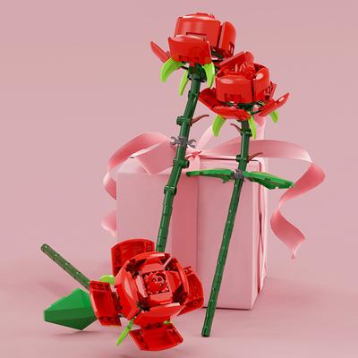 Creative Rose Bouquet Building Block Model Girl Gift Valentine's Day Romantic Flower Plant Home Decoration DIY Assembled Toy