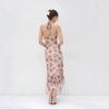 Early Summer Exquisite Neck Dress Floral Mesh Pleated Waist Fishtail Long Dress High-end Gentle Wind Dress