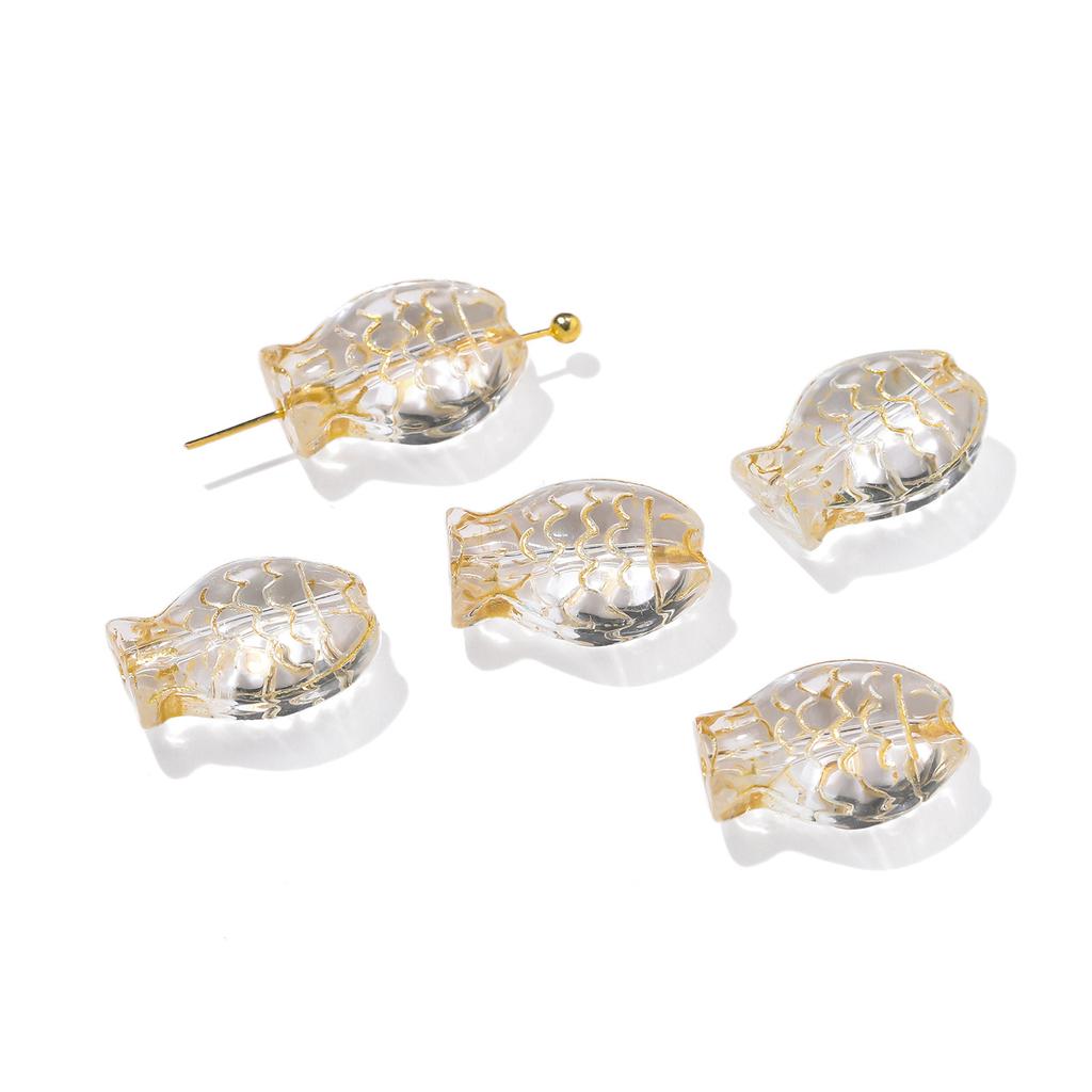 10pcs 10*14.5mm Glass Golored Small Fish Shaped Beads with Golden Edge Spacer Beads for DIY Jewelry Earrings Bracelets Supplies