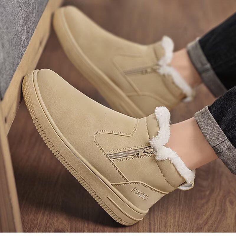 Sněhule pro muže Zimní s integrovanou kožešinou Vodotěsné a protiskluzové s tlustým fleecem Jednonohé vysoké bavlněné boty Teplé bavlněné boty