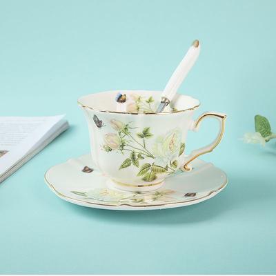 Elegant Gold-Trimmed Ceramic English Coffee Cup and Saucer Set