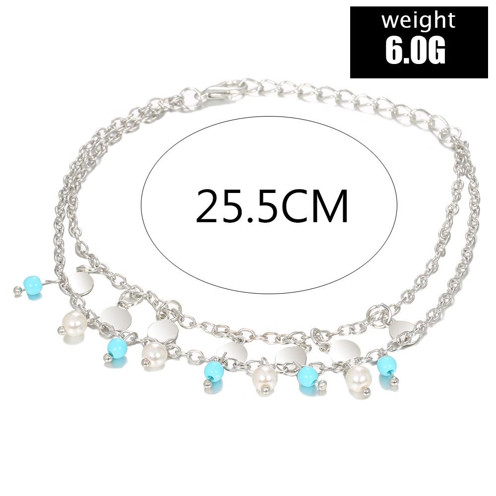 Exclusive For Foot Accessories, Fashionable Personalized Turquoise Pearl Disc Small Pendant Double Anklet