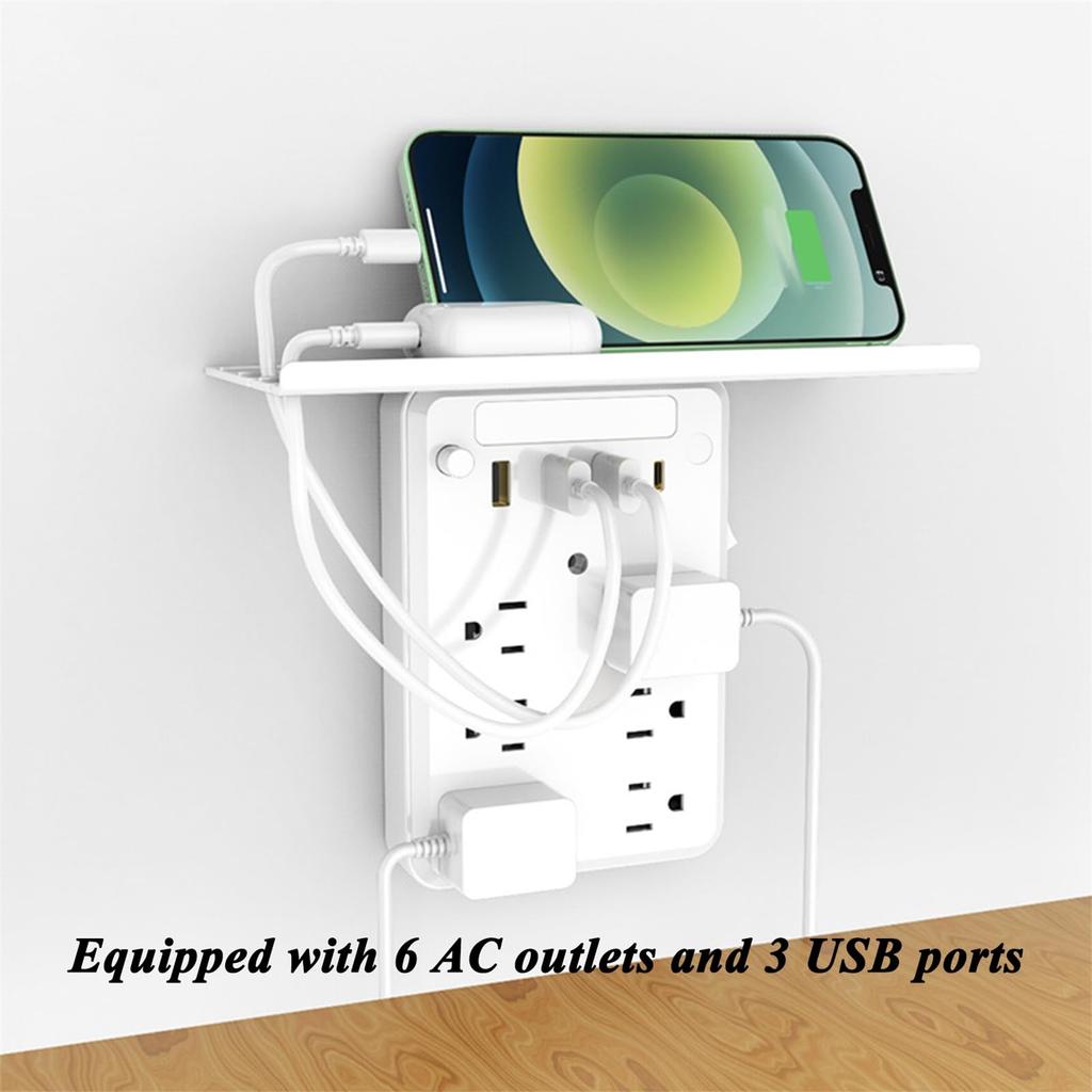 Wall Extender With Shelf Night USB Ports, 2025 New Wall Extender With Shelf Night, 9-in-1 Extended With Surge Protector For Next To Bed,Off