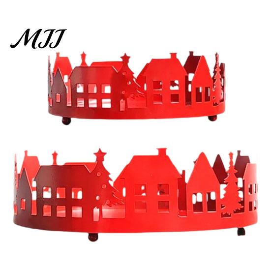 Dining Table Holiday Decor 2 Pcs Christmas Village House Tray, Tabletop Decorative Metal Tray with Reusable Home Accents Tree Design, Desktop