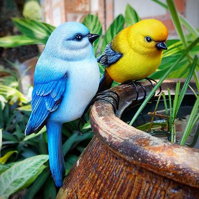Little Hummingbird Simulated Bird Ornaments Decorations Outdoor Courtyard Garden Ornaments Resin Flower Pot Ornaments Resin Birds